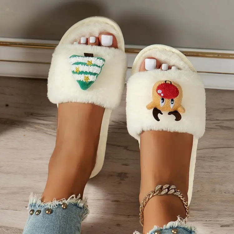 Cross-Border Amazon Foreign Trade Plus-Size Women's 2026 Autumn and Winter New Christmas Open-Toe Furry Home Cotton Slippers