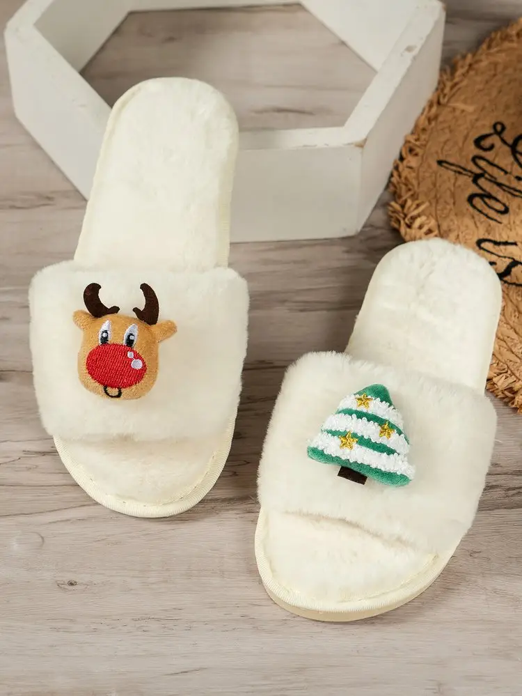Cross-Border Amazon Foreign Trade Plus-Size Women's 2026 Autumn and Winter New Christmas Open-Toe Furry Home Cotton Slippers — feature 13