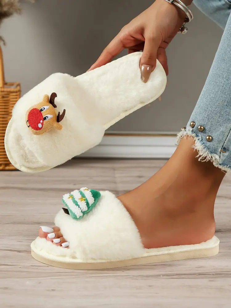 Cross-Border Amazon Foreign Trade Plus-Size Women's 2026 Autumn and Winter New Christmas Open-Toe Furry Home Cotton Slippers — feature 14