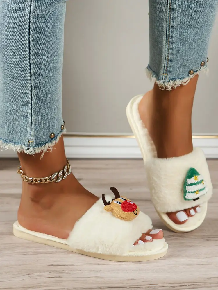 Cross-Border Amazon Foreign Trade Plus-Size Women's 2026 Autumn and Winter New Christmas Open-Toe Furry Home Cotton Slippers — feature 15
