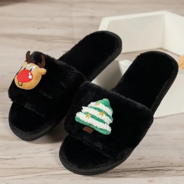 Cross-Border Amazon Foreign Trade Plus-Size Women's 2026 Autumn and Winter New Christmas Open-Toe Furry Home Cotton Slippers — feature 21