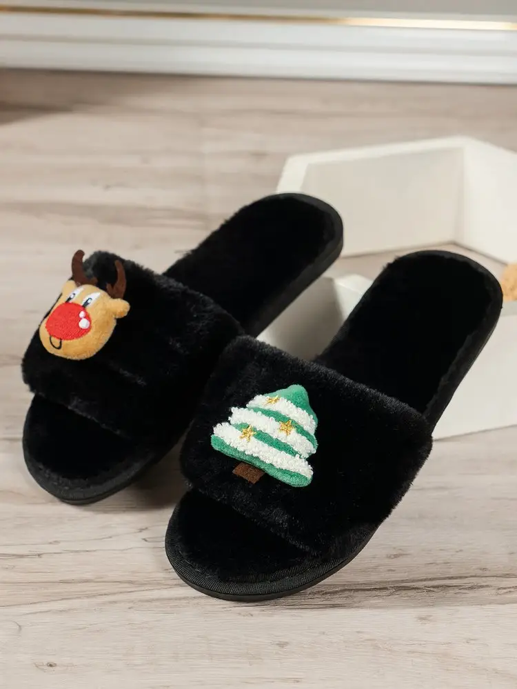 Cross-Border Amazon Foreign Trade Plus-Size Women's 2026 Autumn and Winter New Christmas Open-Toe Furry Home Cotton Slippers — feature 23