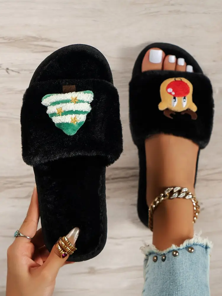 Cross-Border Amazon Foreign Trade Plus-Size Women's 2026 Autumn and Winter New Christmas Open-Toe Furry Home Cotton Slippers — feature 26