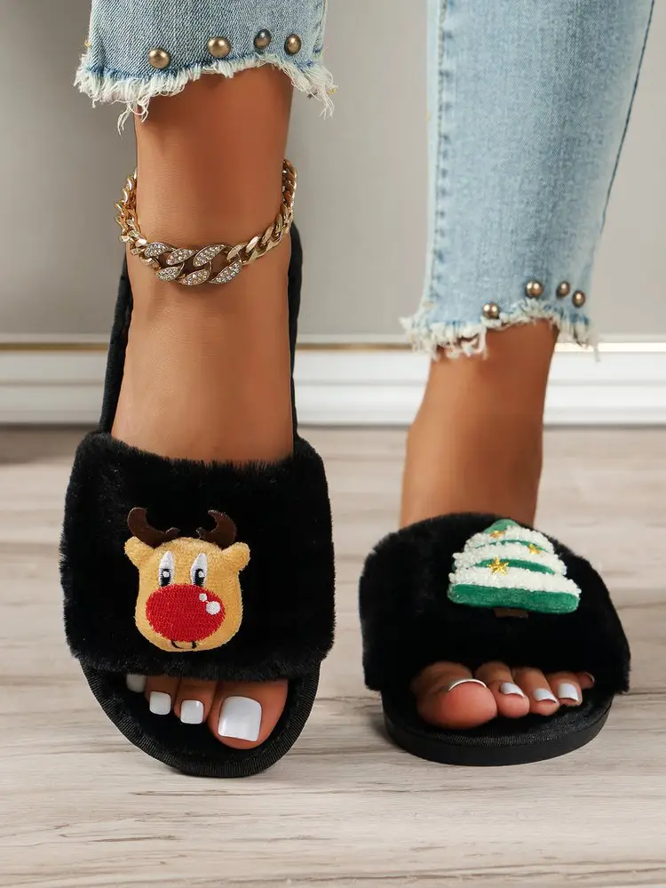 Cross-Border Amazon Foreign Trade Plus-Size Women's 2026 Autumn and Winter New Christmas Open-Toe Furry Home Cotton Slippers — feature 27