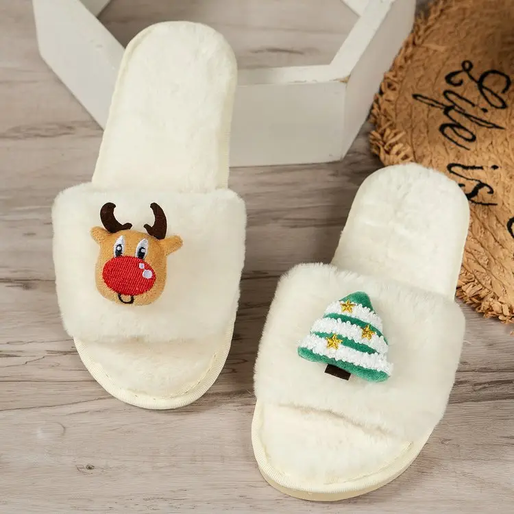 Cross-Border Amazon Foreign Trade Plus-Size Women's 2026 Autumn and Winter New Christmas Open-Toe Furry Home Cotton Slippers — feature 7