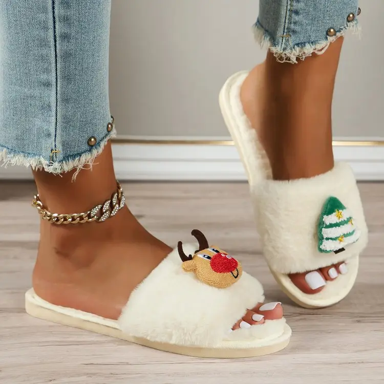 Cross-Border Amazon Foreign Trade Plus-Size Women's 2026 Autumn and Winter New Christmas Open-Toe Furry Home Cotton Slippers — feature 9
