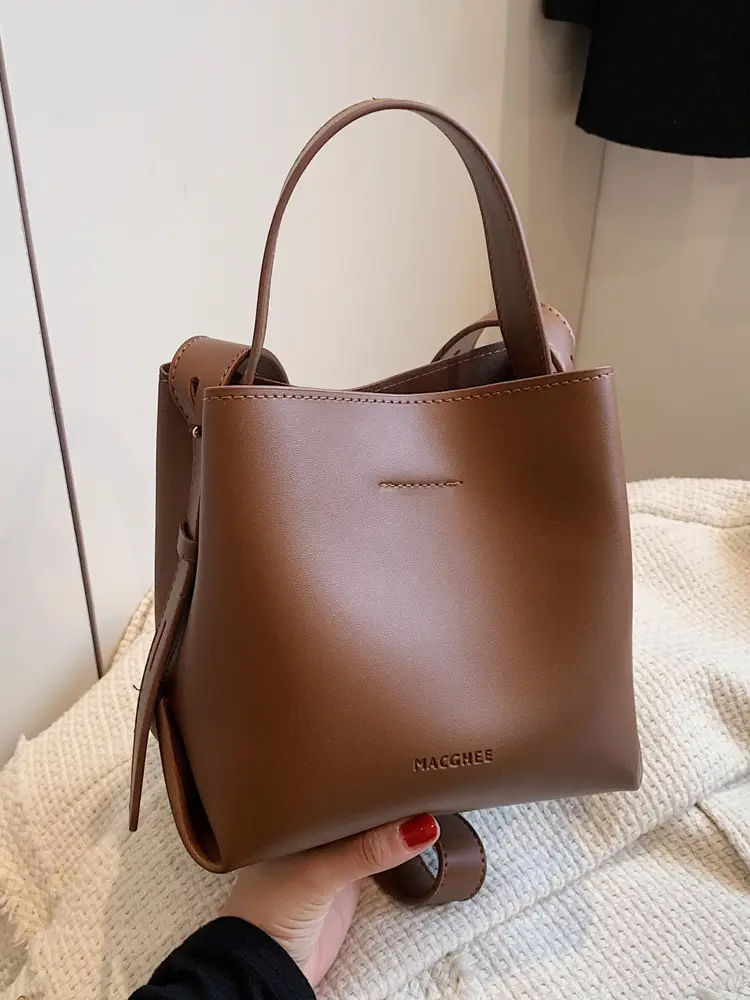 Women's Brown Leather Bucket Bag Small 2024 - Image 7