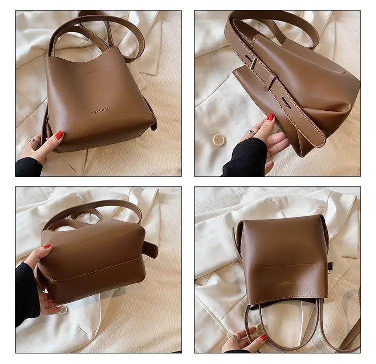 Women's Brown Leather Bucket Bag Small 2024 β feature 5