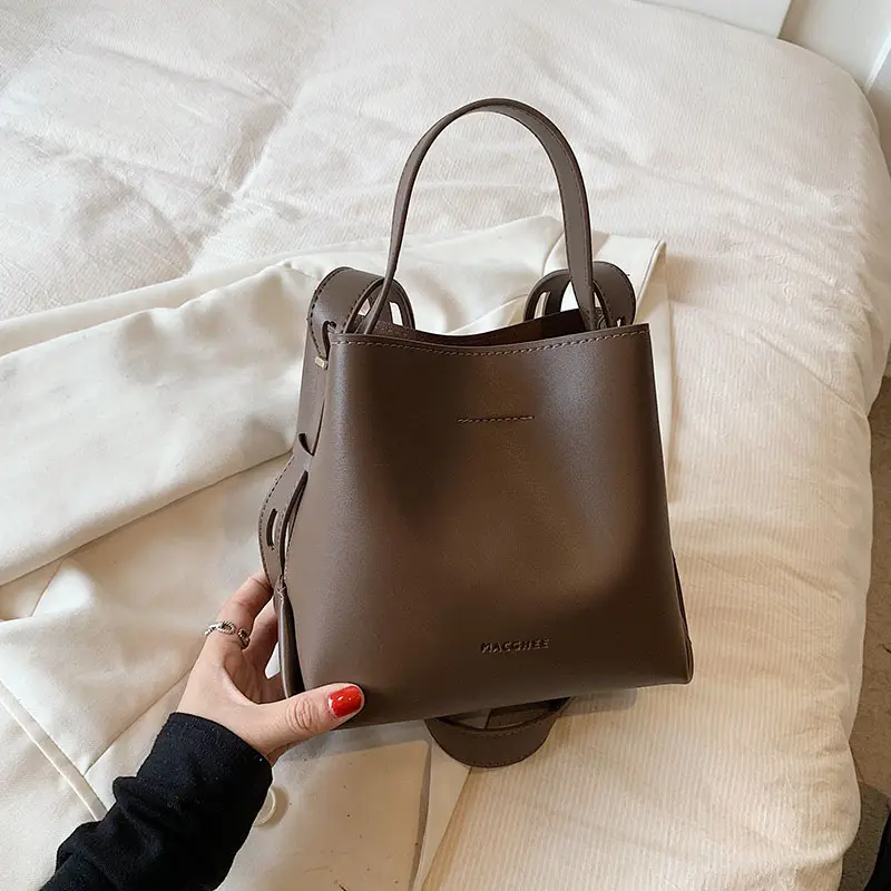 Women's Brown Leather Bucket Bag Small 2024 - Image 3