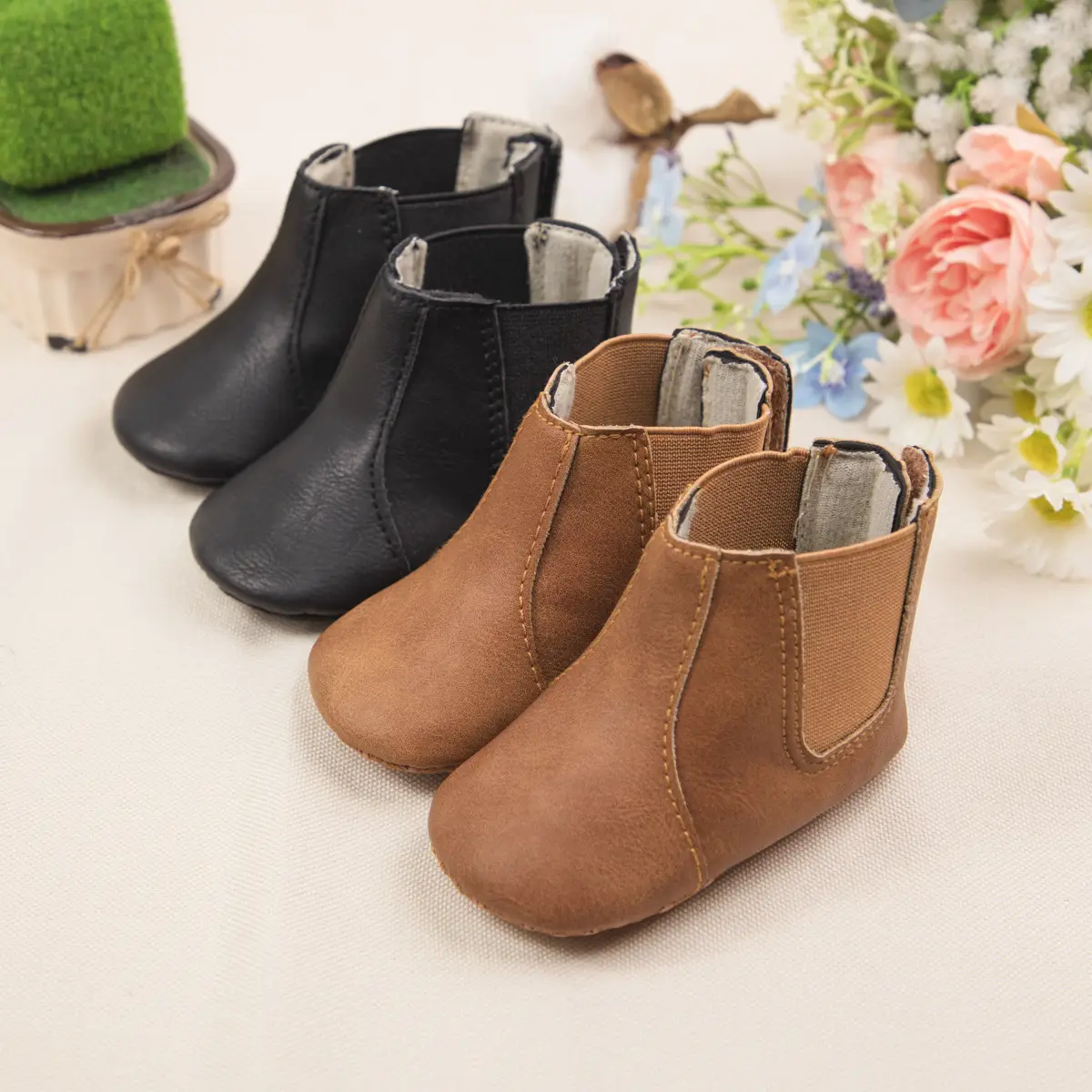 Black Casual Baby Boots with Fleece Lining