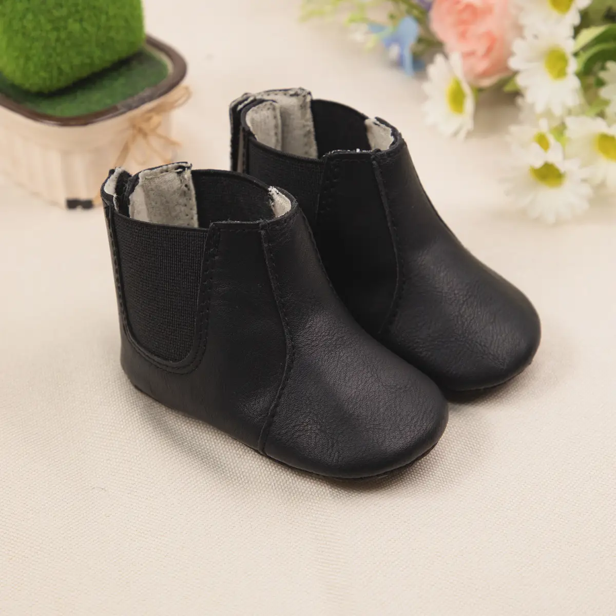 Black Casual Baby Boots with Fleece Lining