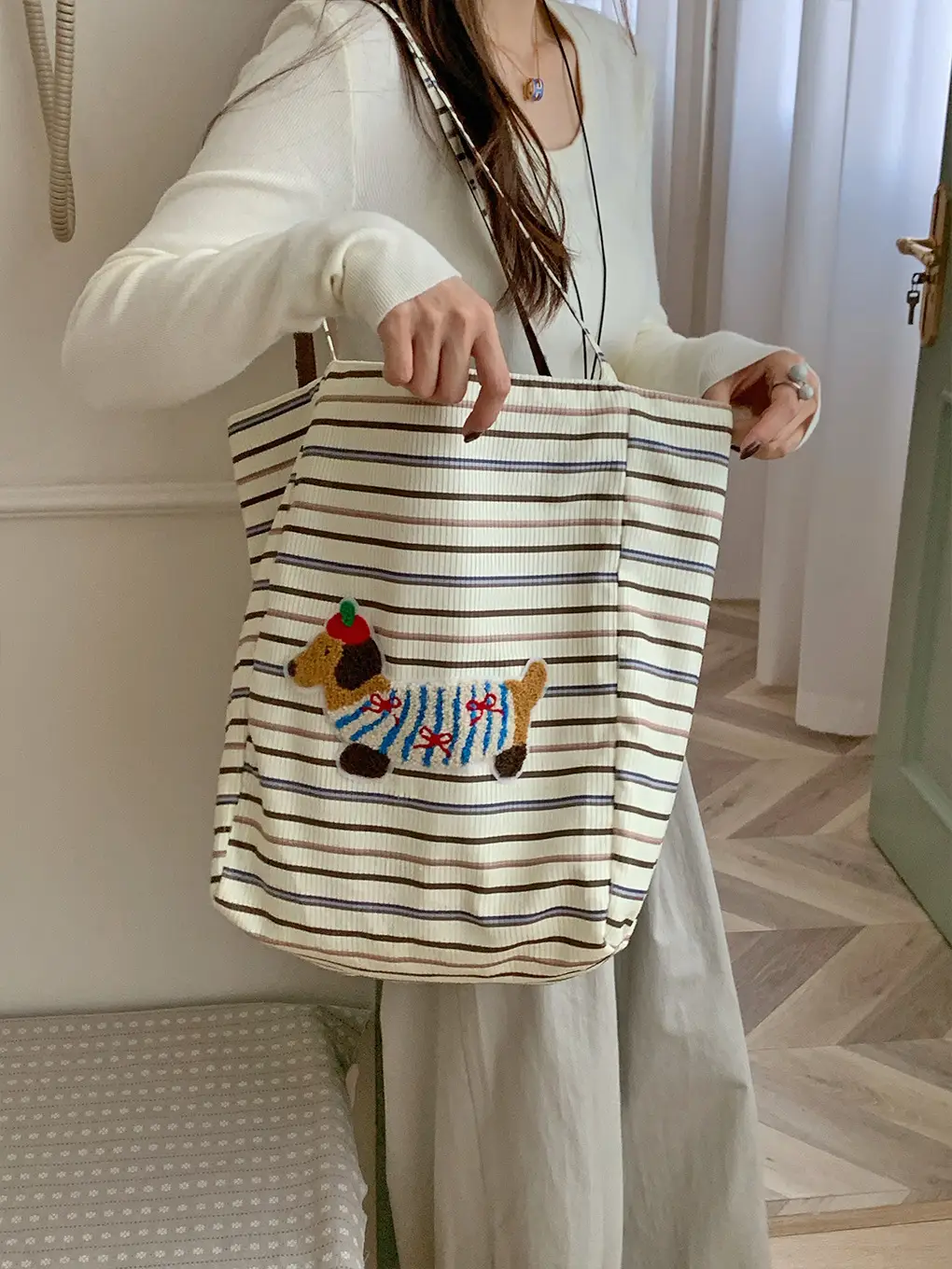 Puppy Plaid Tote Bag Blue Red Underarm Shoulder Bag — feature 27