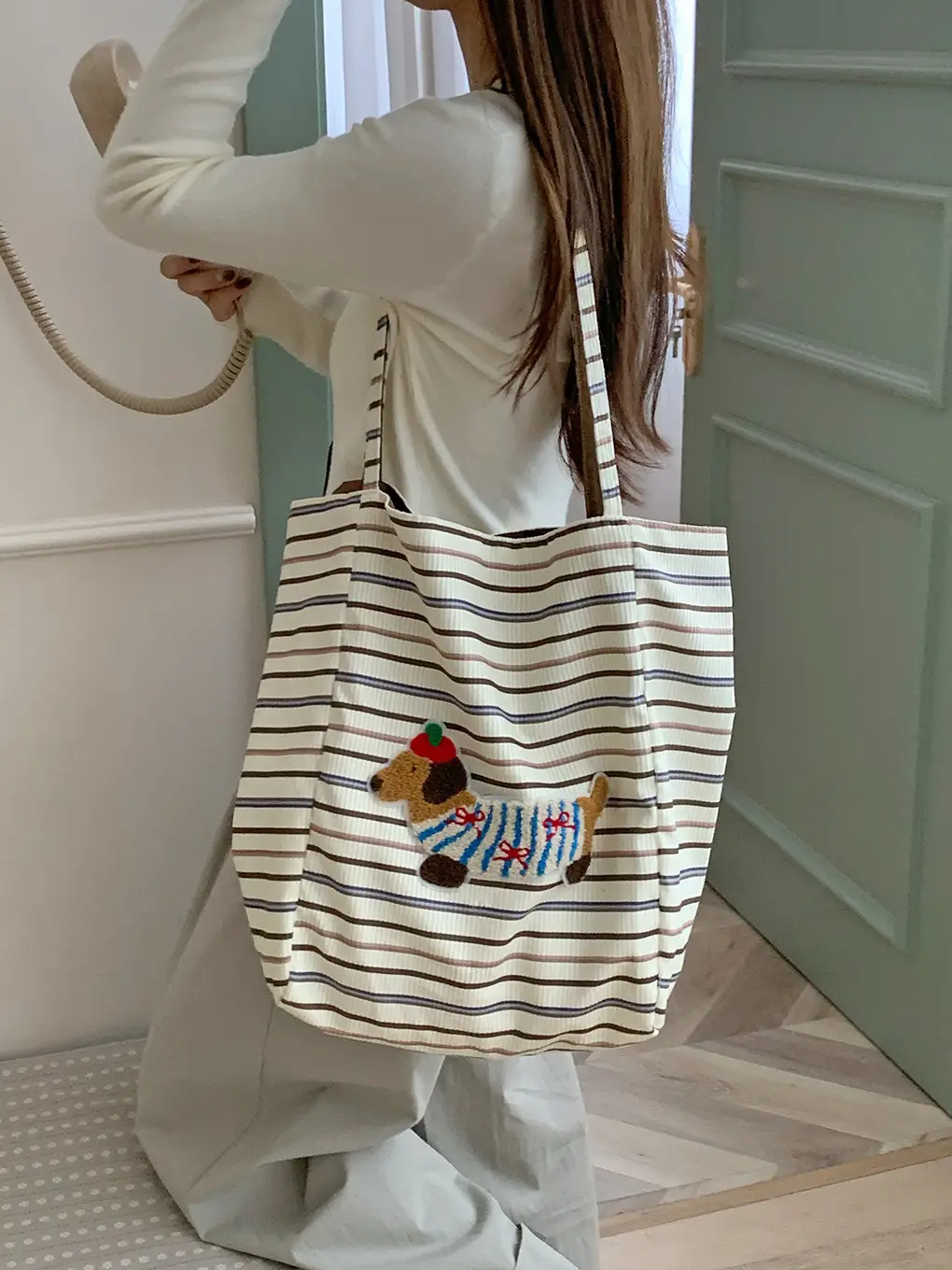 Puppy Plaid Tote Bag Blue Red Underarm Shoulder Bag — feature 29