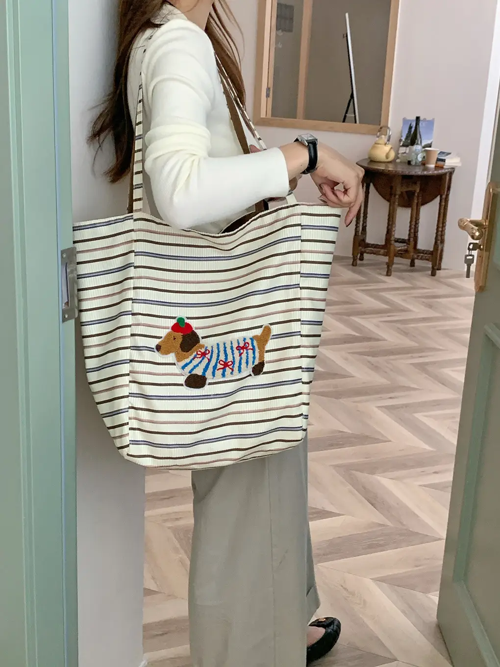Puppy Plaid Tote Bag Blue Red Underarm Shoulder Bag — feature 30