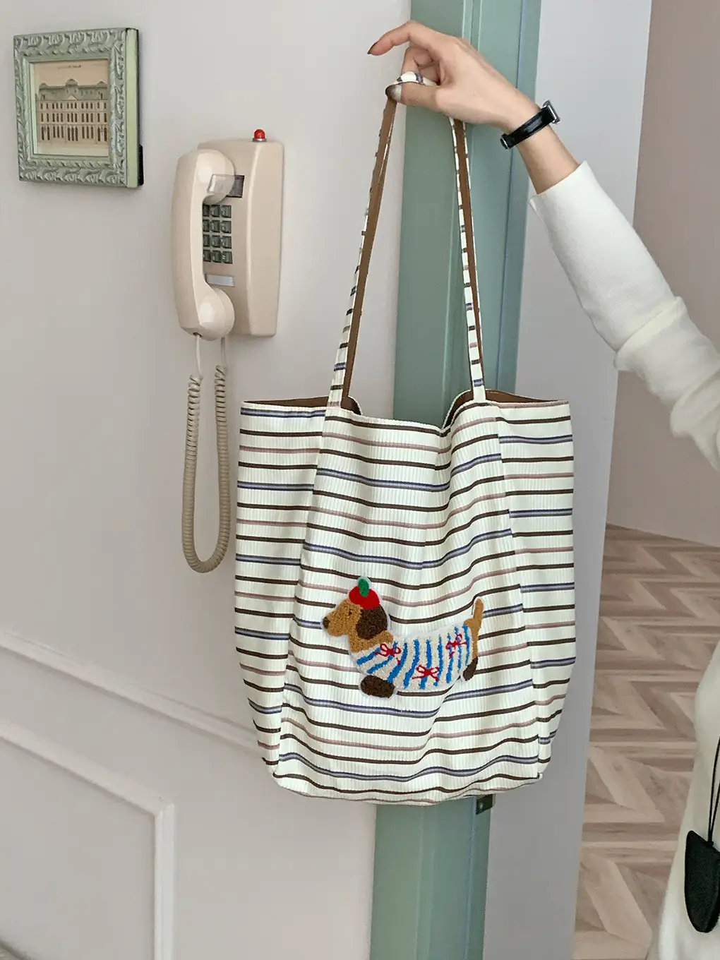 Puppy Plaid Tote Bag Blue Red Underarm Shoulder Bag — feature 32