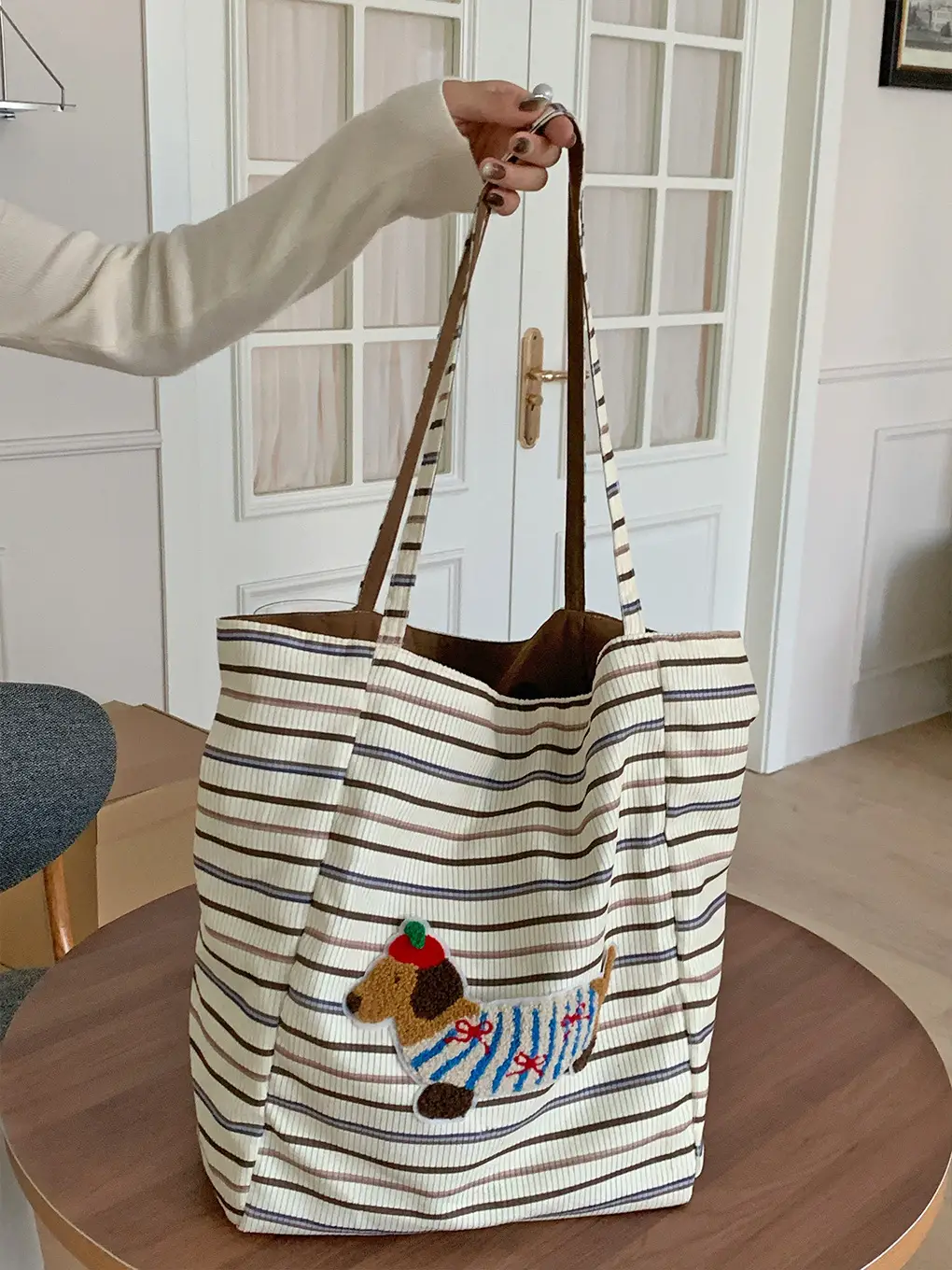 Puppy Plaid Tote Bag Blue Red Underarm Shoulder Bag — feature 33