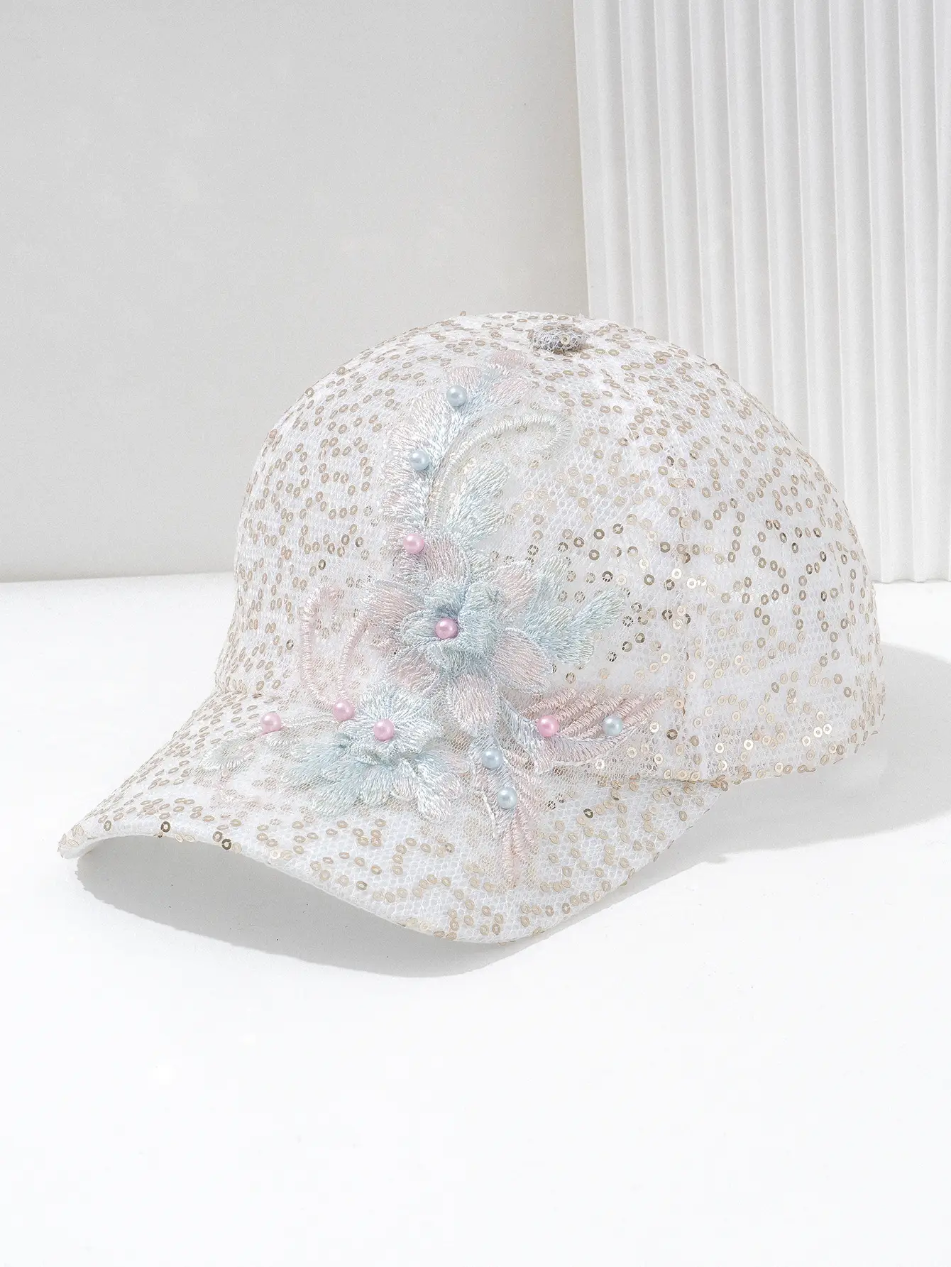 Embroidered Pearl Flower Cap for Women — feature 2