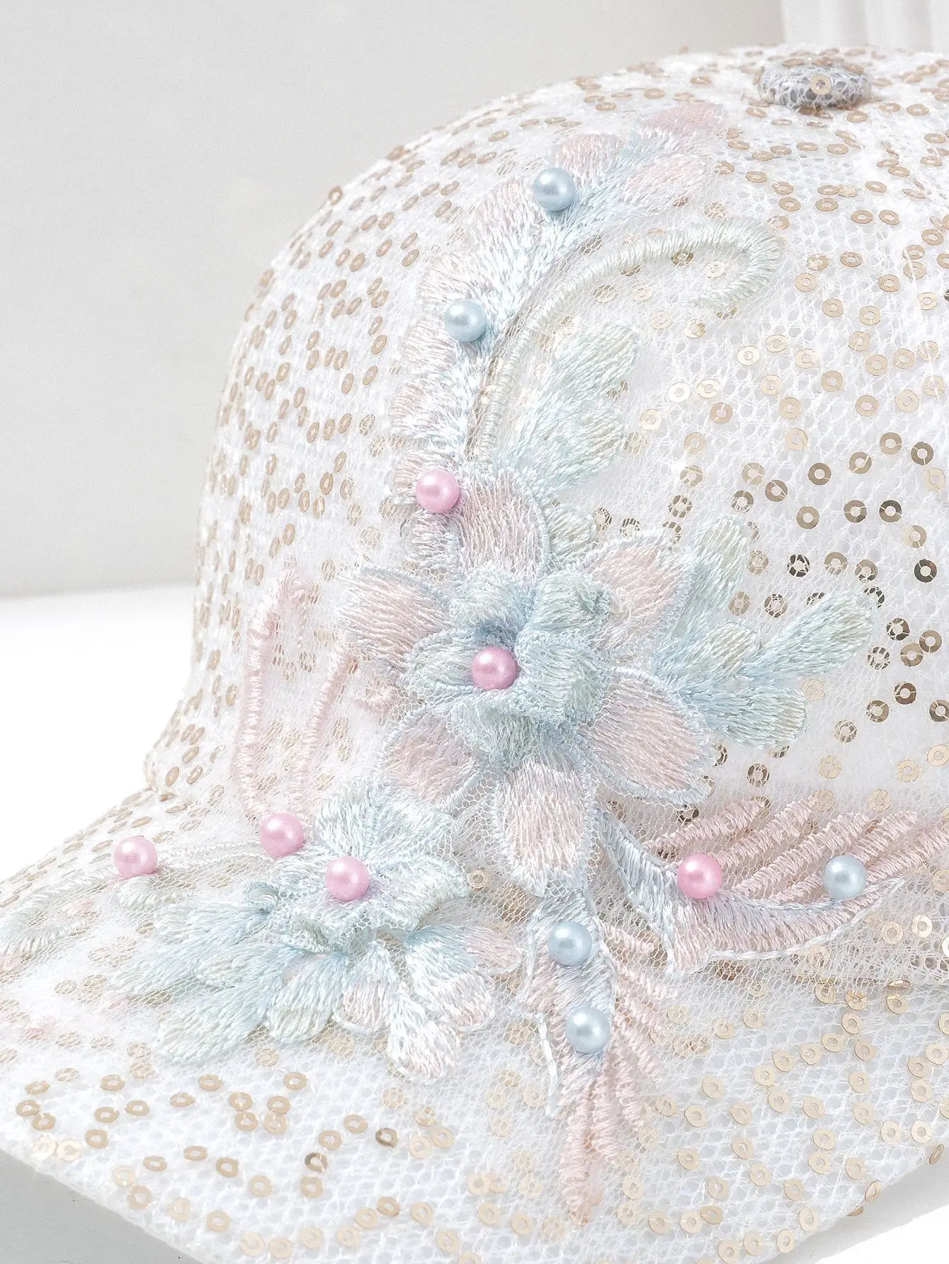 Embroidered Pearl Flower Cap for Women — feature 3