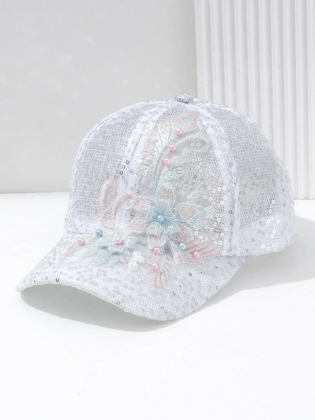 Embroidered Pearl Flower Cap for Women — feature 5