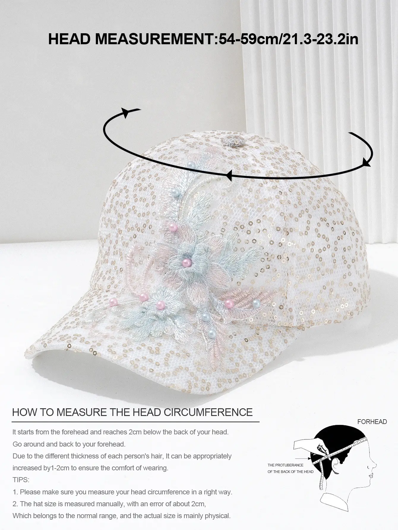 Embroidered Pearl Flower Cap for Women — feature 6
