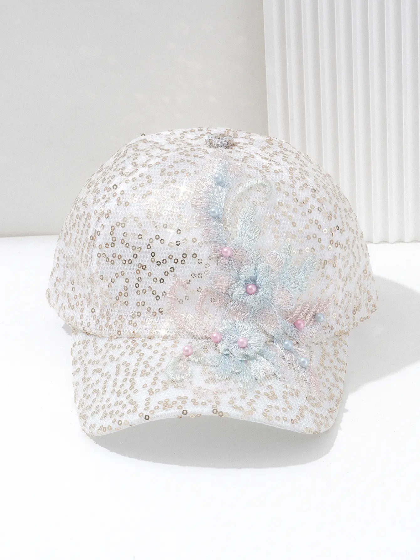 Embroidered Pearl Flower Cap for Women — feature 7