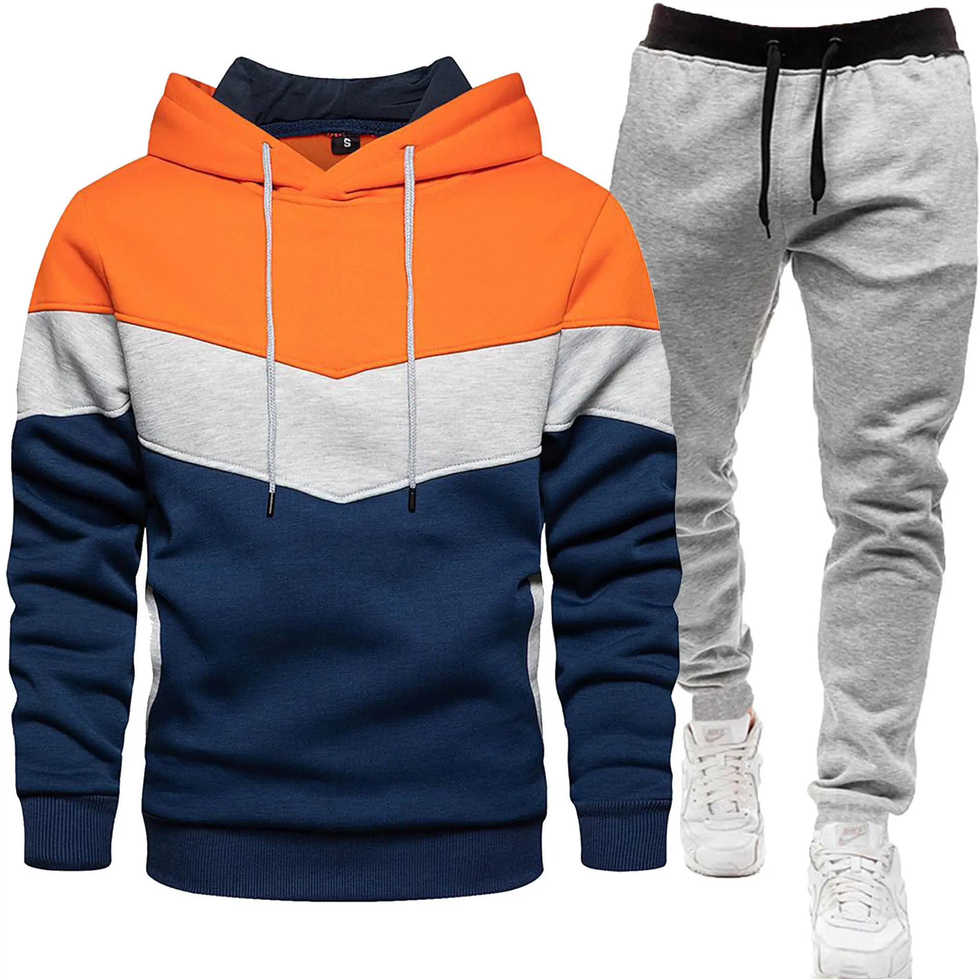 New Men Three Color Sweat Sports Suit Hooded Top Trousers Set - Image 18