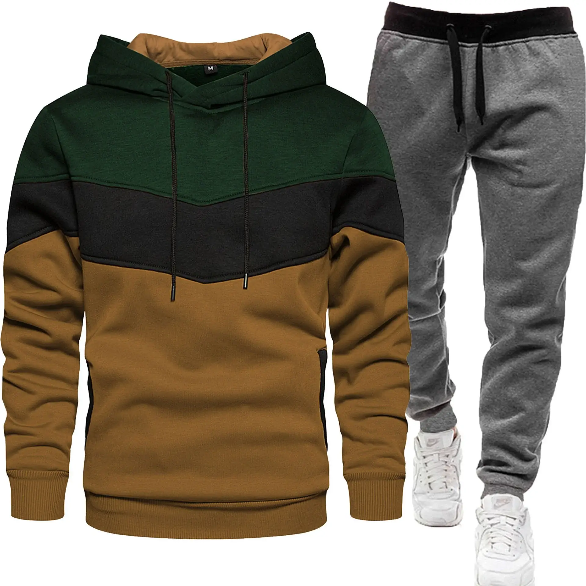 New Men Three Color Sweat Sports Suit Hooded Top Trousers Set — feature 12
