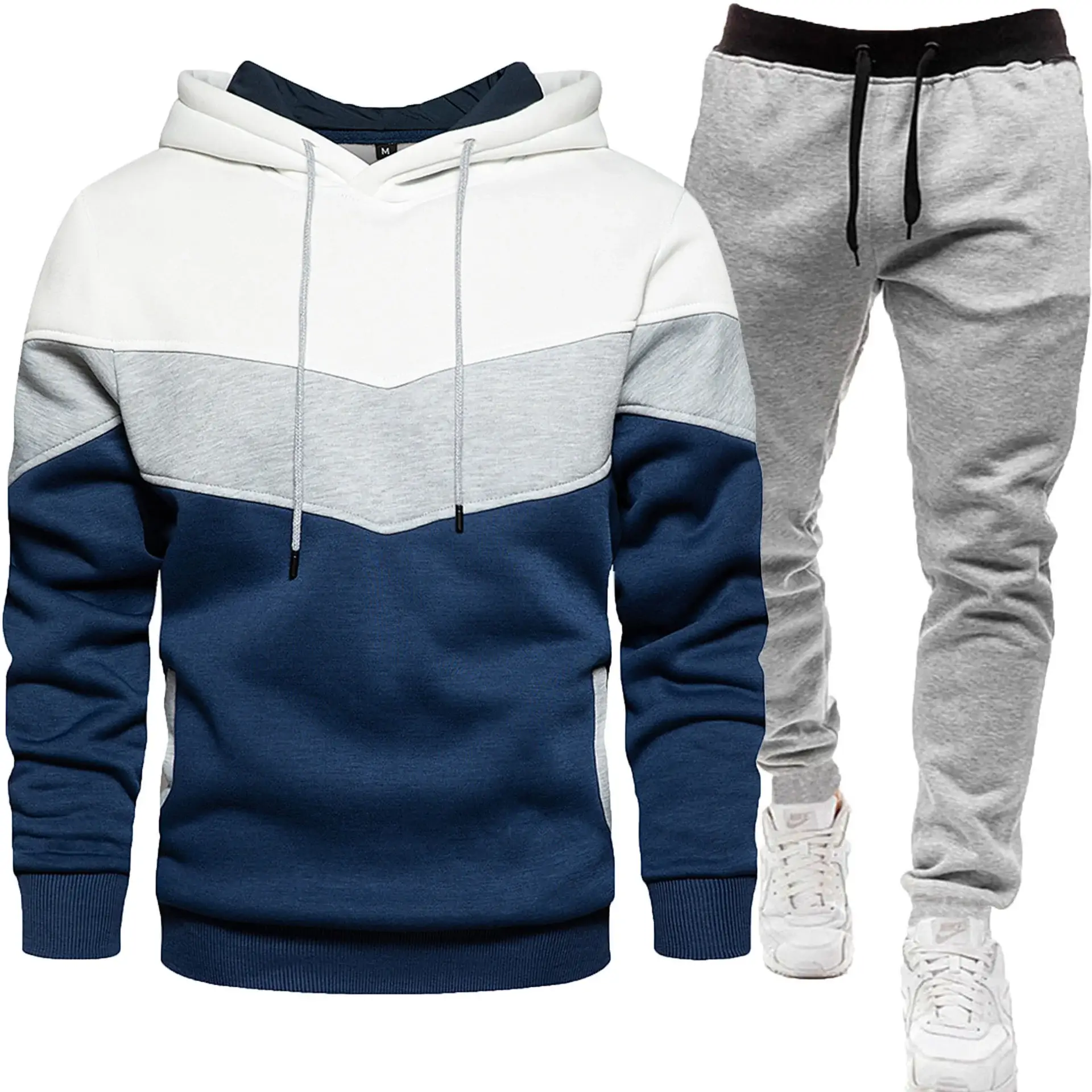 New Men Three Color Sweat Sports Suit Hooded Top Trousers Set — feature 14