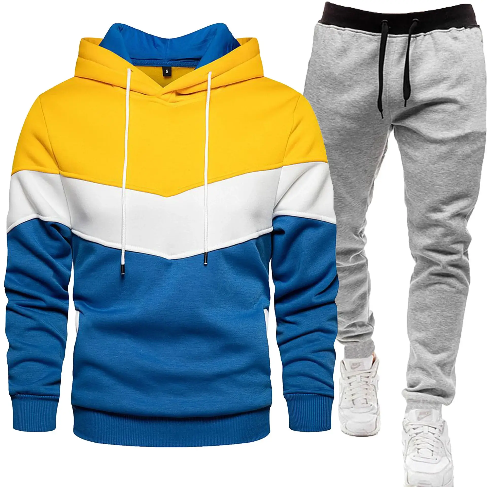 New Men Three Color Sweat Sports Suit Hooded Top Trousers Set — feature 15