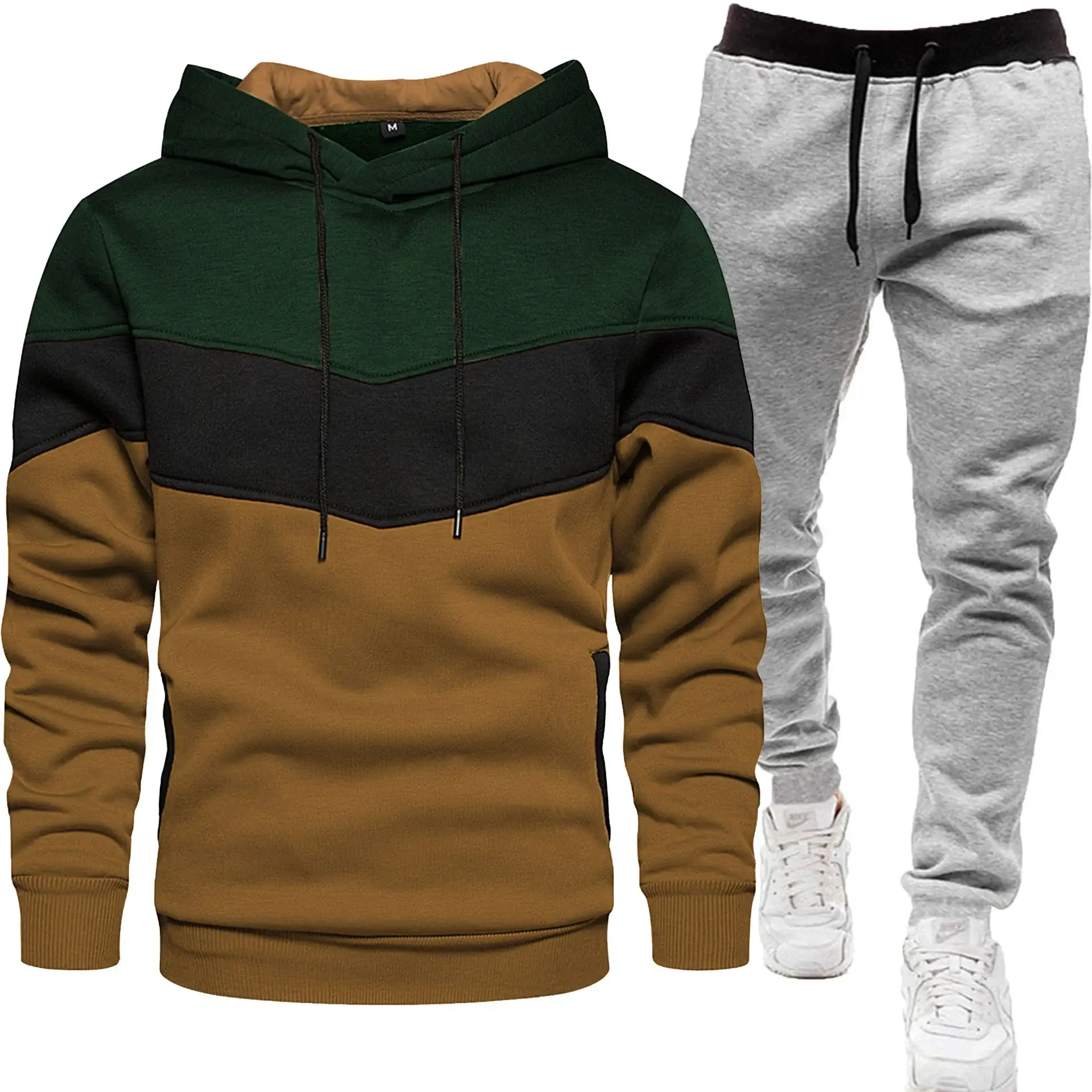 New Men Three Color Sweat Sports Suit Hooded Top Trousers Set — feature 17