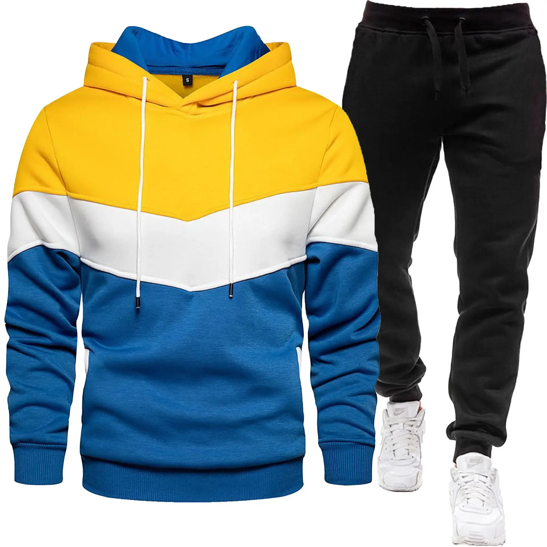 New Men Three Color Sweat Sports Suit Hooded Top Trousers Set — feature 4