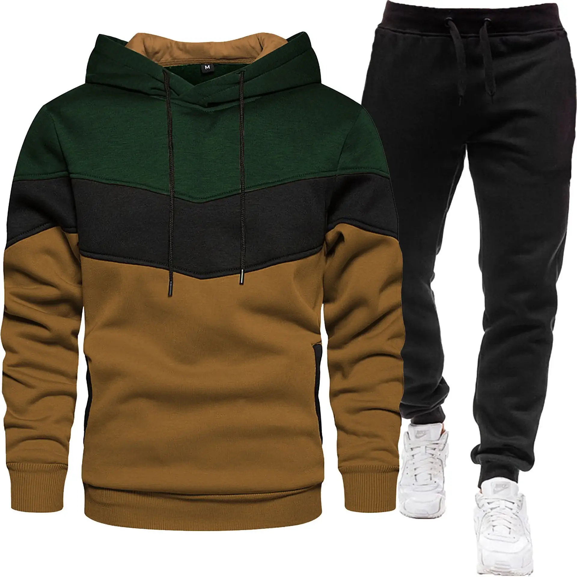 New Men Three Color Sweat Sports Suit Hooded Top Trousers Set — feature 5