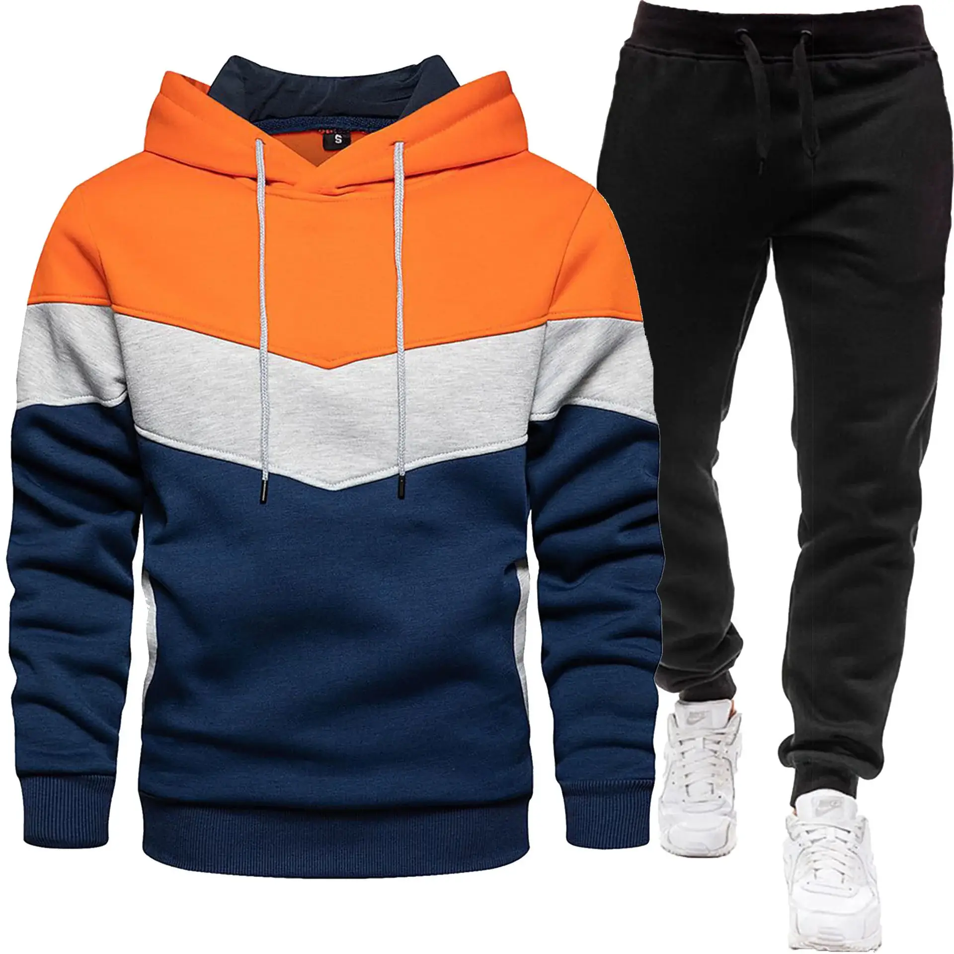 New Men Three Color Sweat Sports Suit Hooded Top Trousers Set — feature 7