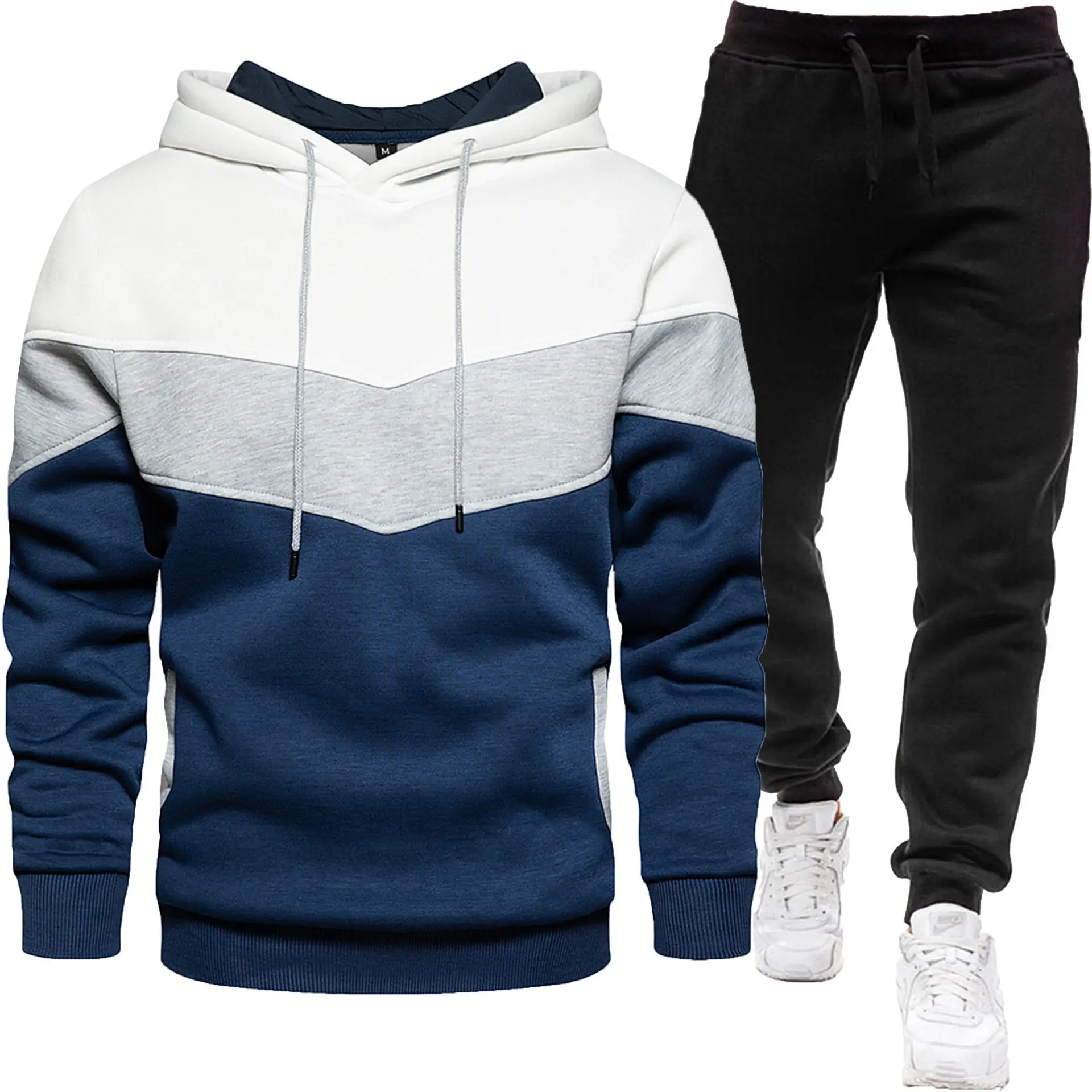 New Men Three Color Sweat Sports Suit Hooded Top Trousers Set - Image 4