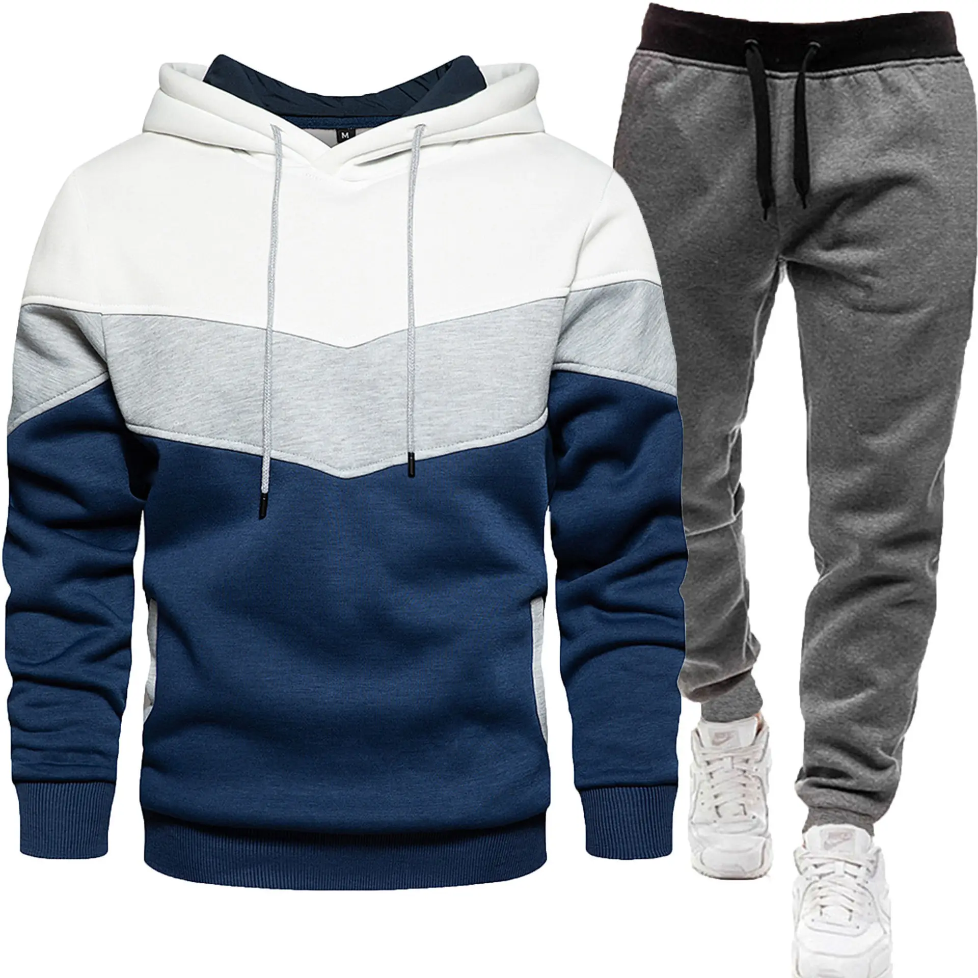 New Men Three Color Sweat Sports Suit Hooded Top Trousers Set - Image 6