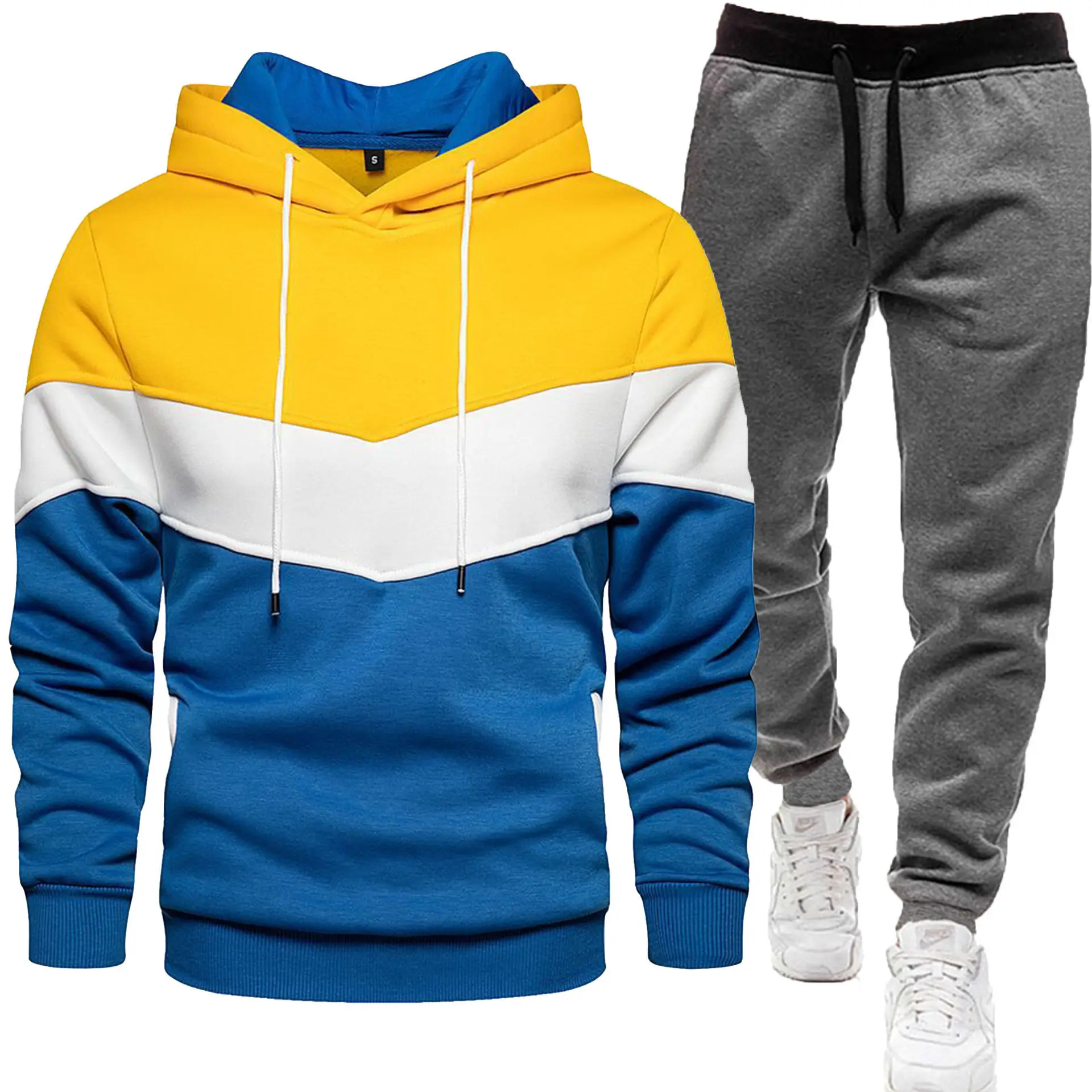 New Men Three Color Sweat Sports Suit Hooded Top Trousers Set - Image 7