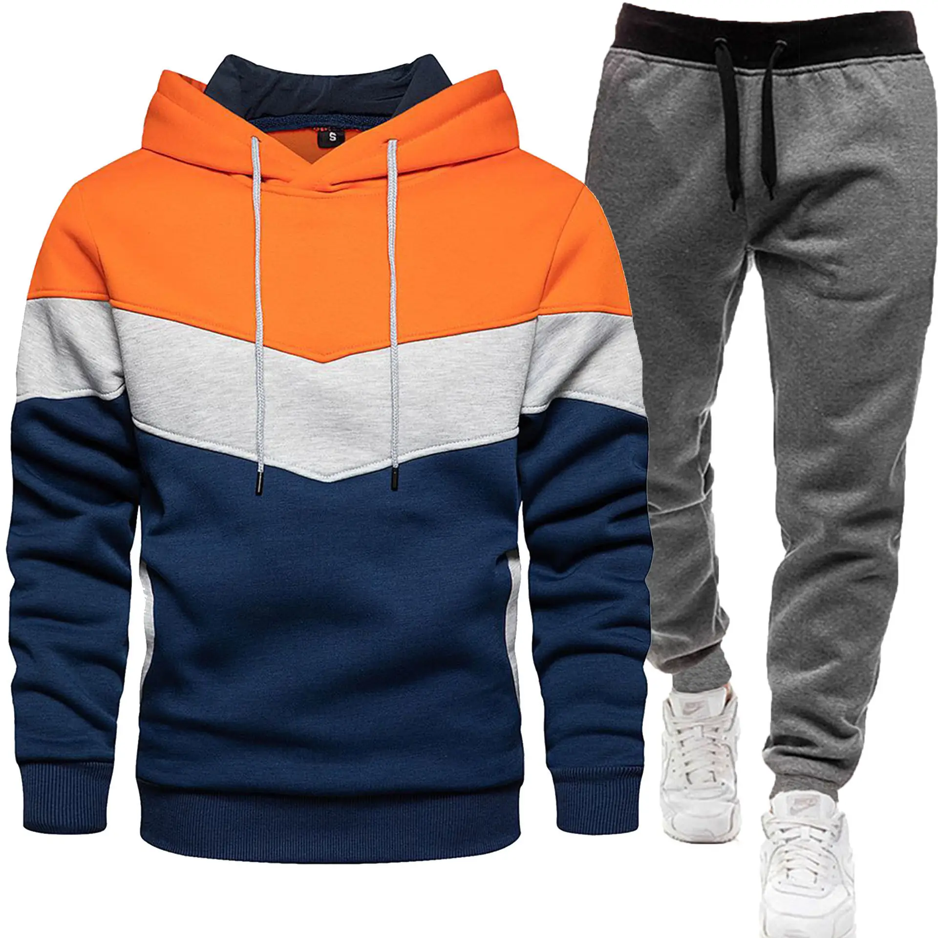 New Men Three Color Sweat Sports Suit Hooded Top Trousers Set - Image 9