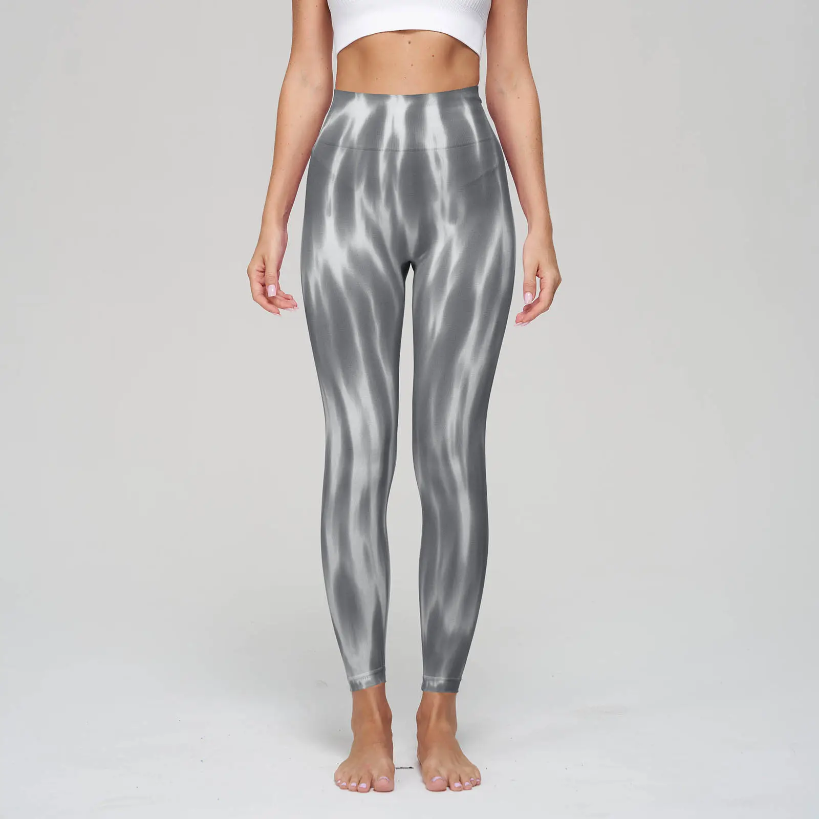 Peach Tie-Dye High Waist Yoga Pants for Women - Image 3