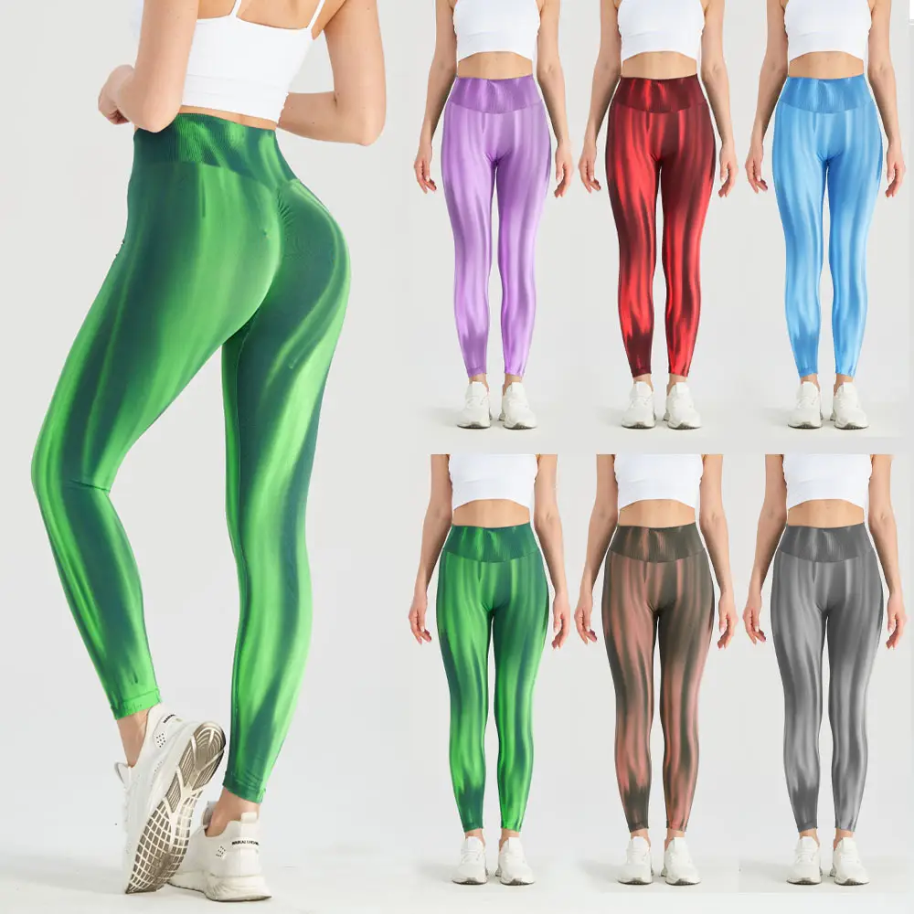 Peach Tie-Dye High Waist Yoga Pants for Women - Image 15