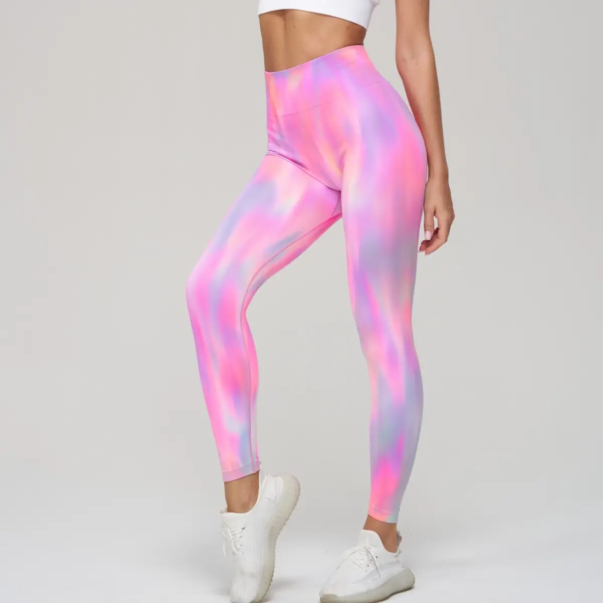 Peach Tie-Dye High Waist Yoga Pants for Women - Image 10