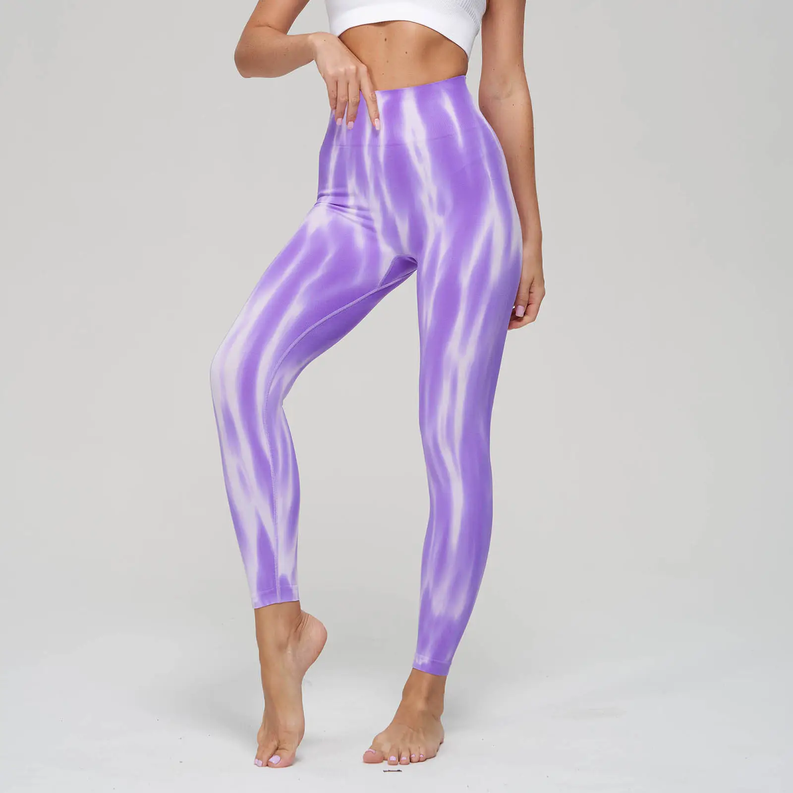 Peach Tie-Dye High Waist Yoga Pants for Women - Image 9