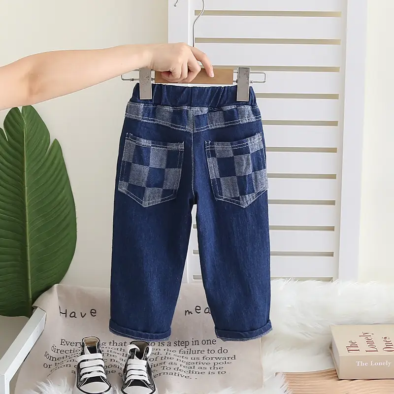 Boys Dark Blue Checkered Pants 2024 New Men — feature 3