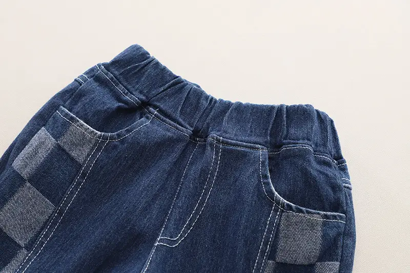 Boys Dark Blue Checkered Pants 2024 New Men — feature 5