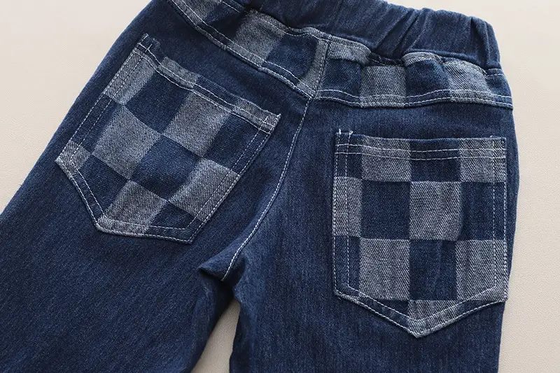 Boys Dark Blue Checkered Pants 2024 New Men — feature 9