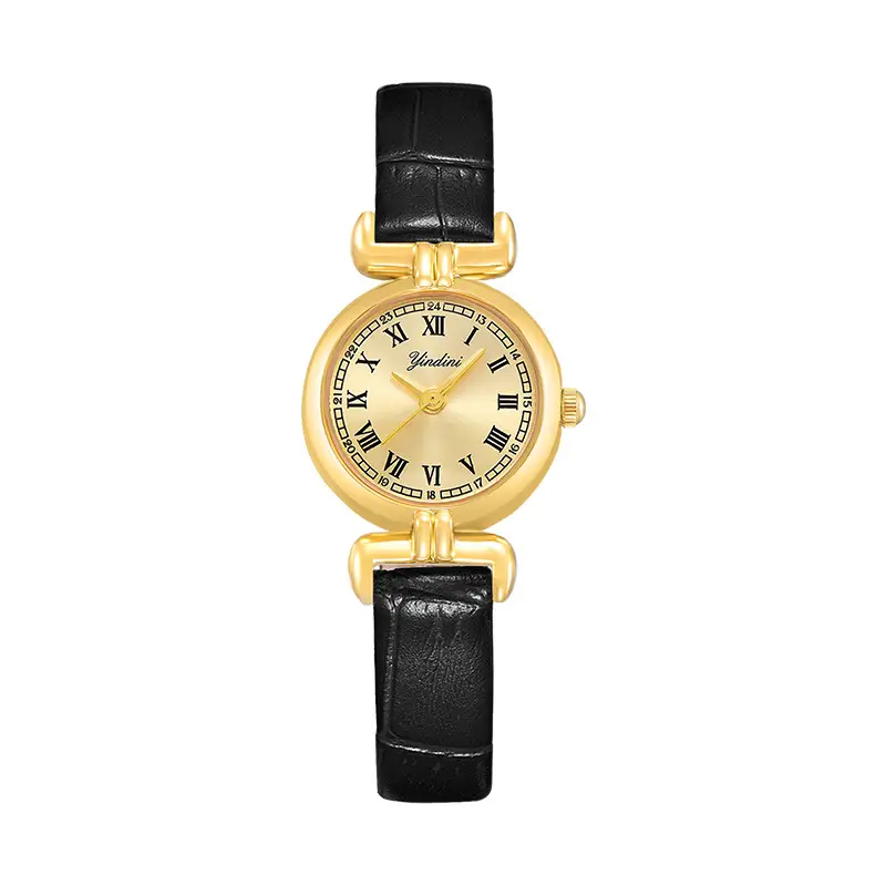 Yindini Women's Quartz Watch Black Brown Strap - Image 2