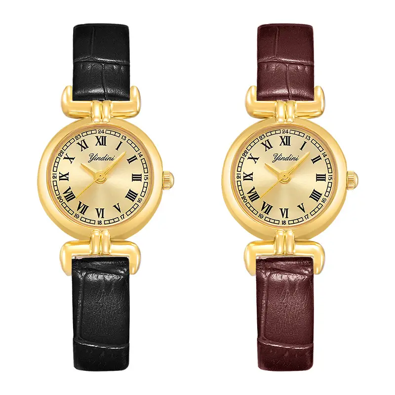 Yindini Women's Quartz Watch Black Brown Strap - Image 5