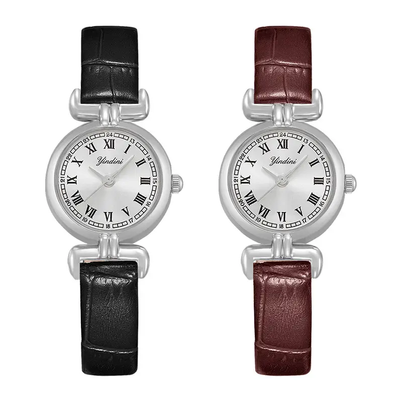 Yindi Women's Quartz Watch Black Brown Leather Strap - Image 5