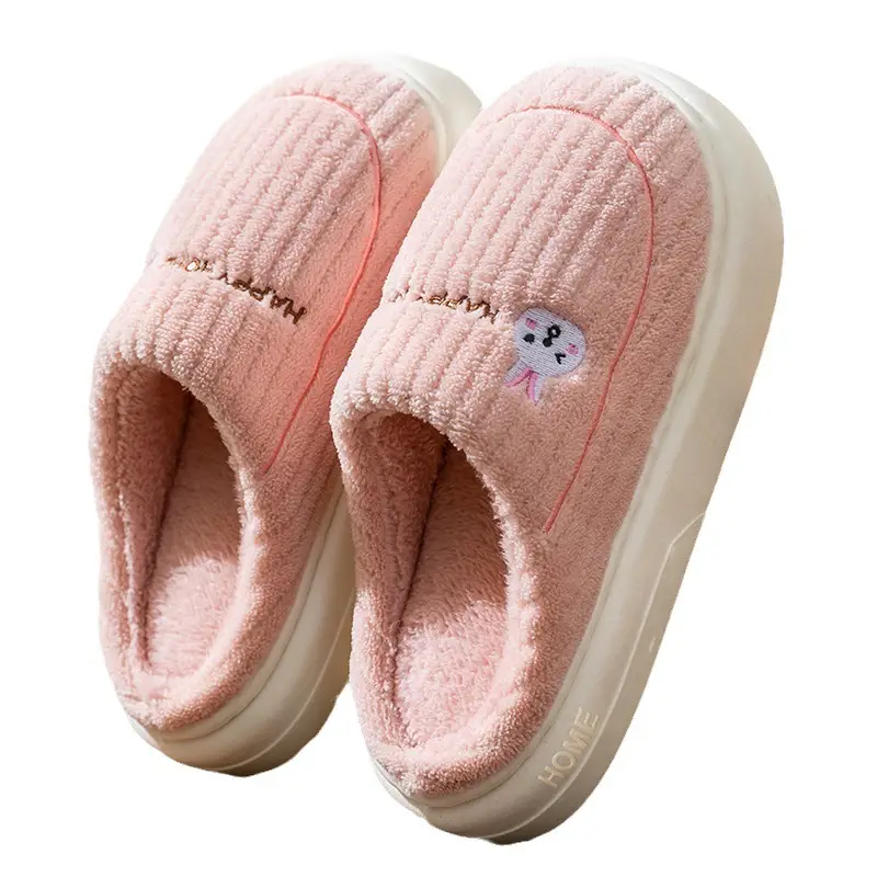 Winter Cotton Slippers for Women Thick-Soled Indoor Home Warm and Comfortable Fleece-Lined Household Non-Slip Couple Furry Slippers for Men