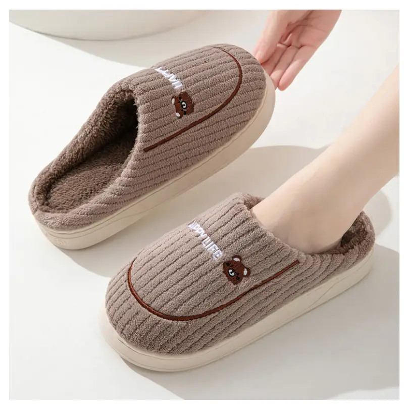 Winter Cotton Slippers for Women Thick-Soled Indoor Home Warm and Comfortable Fleece-Lined Household Non-Slip Couple Furry Slippers for Men