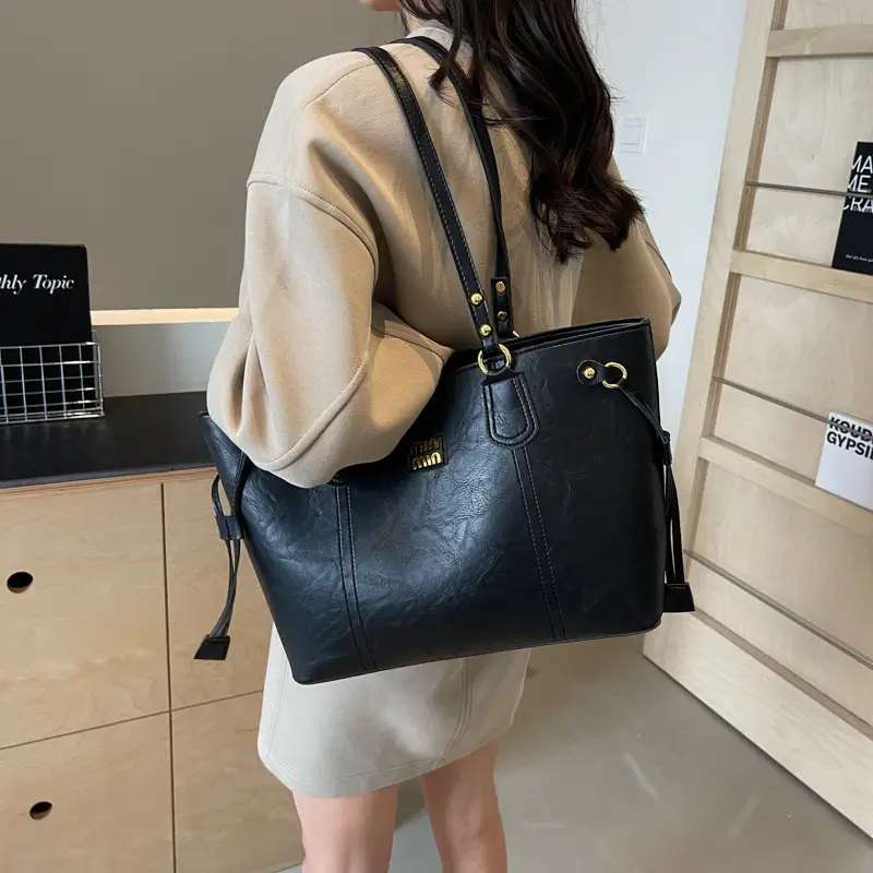Women's Brown Leather Tote Bag with Tassel Handles - Image 5
